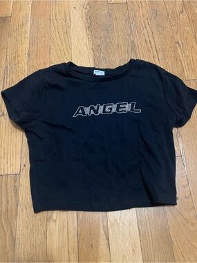 Black "Angel" Rhinestone Tee - GARAGE